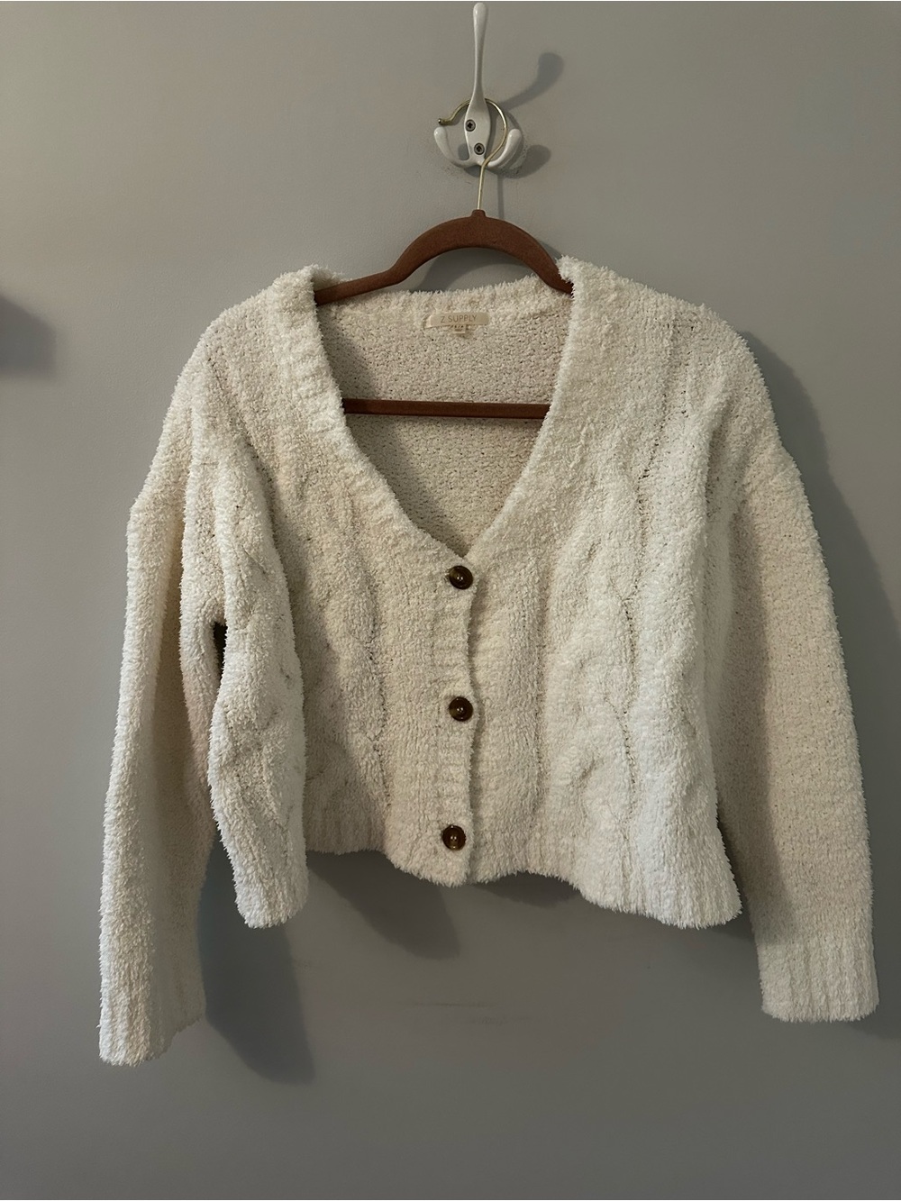 Z Supply Cream Button-Front Cozy Knit Cardigan